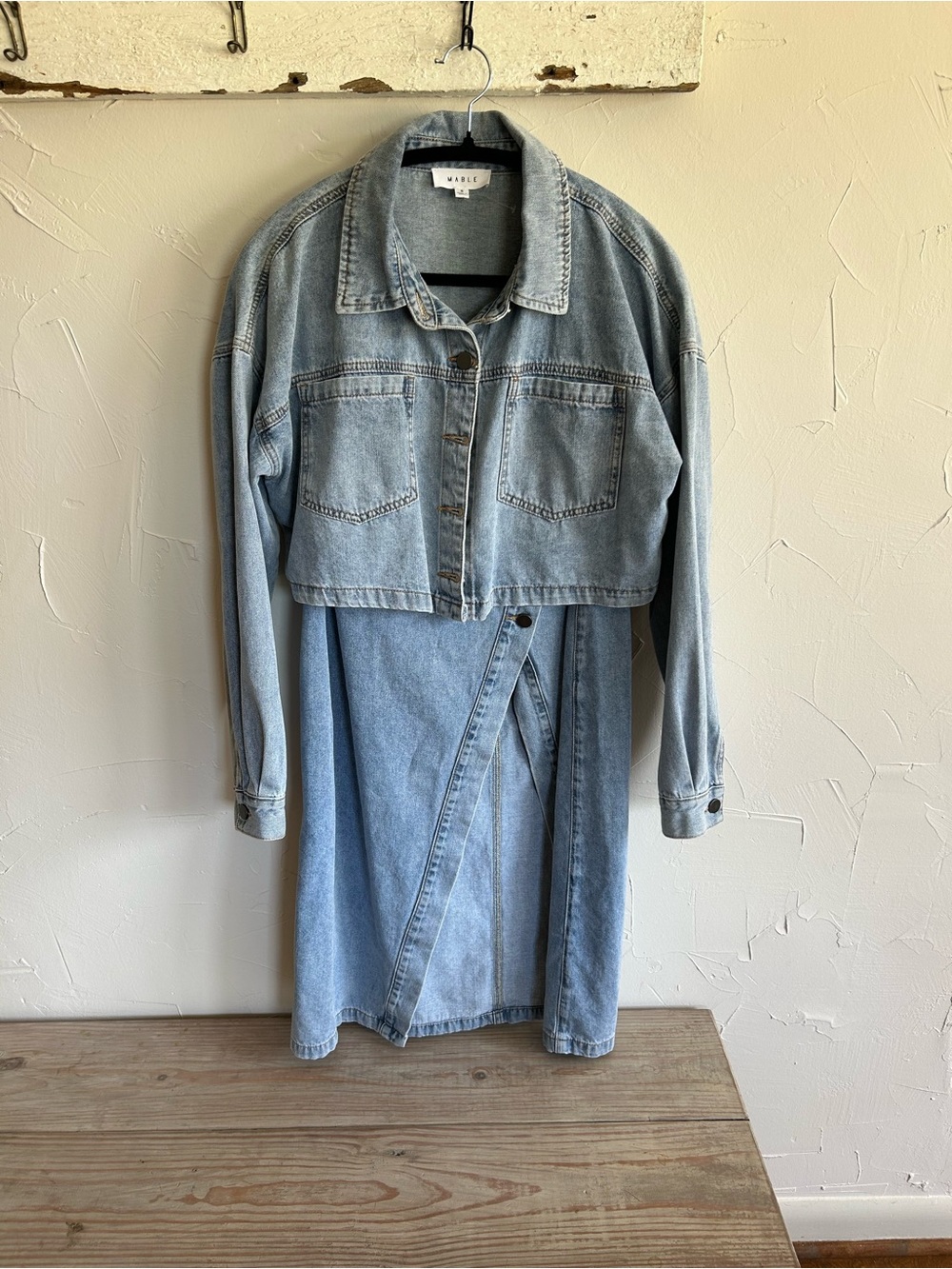 Denim set Light Blue Midi skirt with cropped Jacket